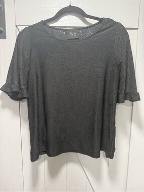 W5 Black Eyelet Ruffle Sleeve Short-Sleeve Top